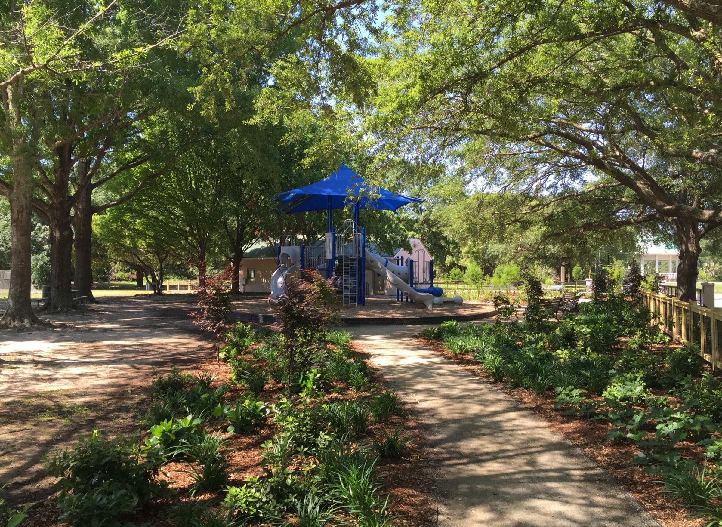 Macmahon Playground under live oaks beside Hampton Park, Charleston